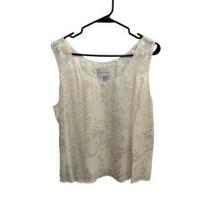 Silk Lore by Beth Terrell Floral Tank Top Cream Sz Large Scoop Neck Intimate